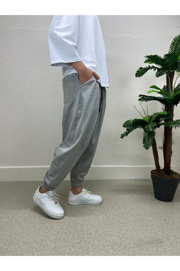 Pantalon de jogging ample gris clair pour homme, taille et jambes élastiques, avec poches, HZL24S-MXC8989-211