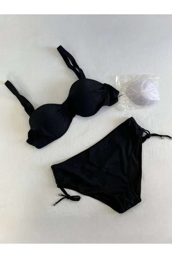 Ensemble bikini doublé brodé de pierres noires pour femme HZL25S-LC3361