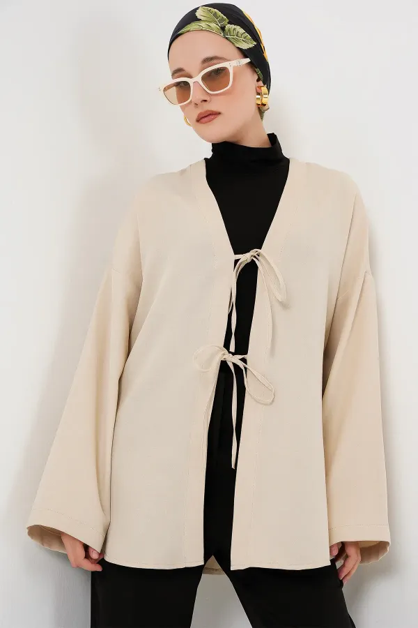Keten Tesettür Kimono 5968 - Krem