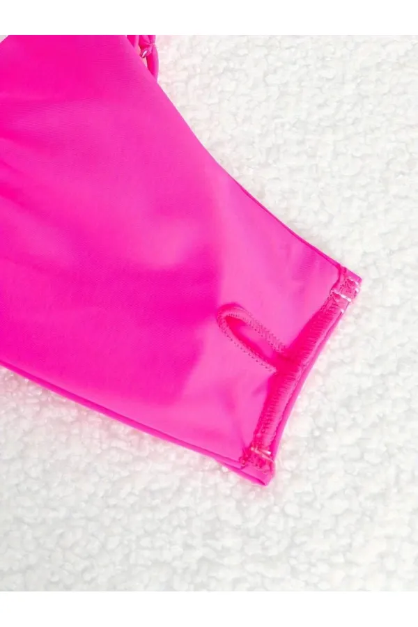 Kadın Neon Pembe İp Detaylı Astarlı V Kesim Üçgen Bikini Takım HZL24S-LC2234