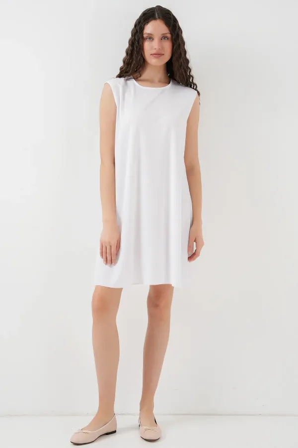 2535 Kolsuz Midi Elbise Astarı İçlik Jüpon - Beyaz