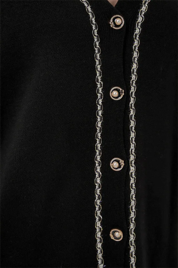 Ensemble deux pièces pour femme : cardigan, pantalon et tricot 15956 - Noir