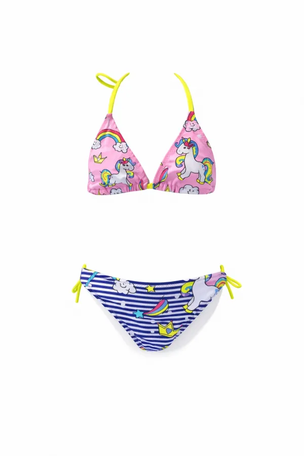 Girls' Pink and Navy Unicorn Themed Bikini Set HZL25S-LC19049