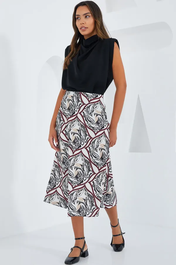Jupe en satin à motifs noirs et rouges pour femme 15806