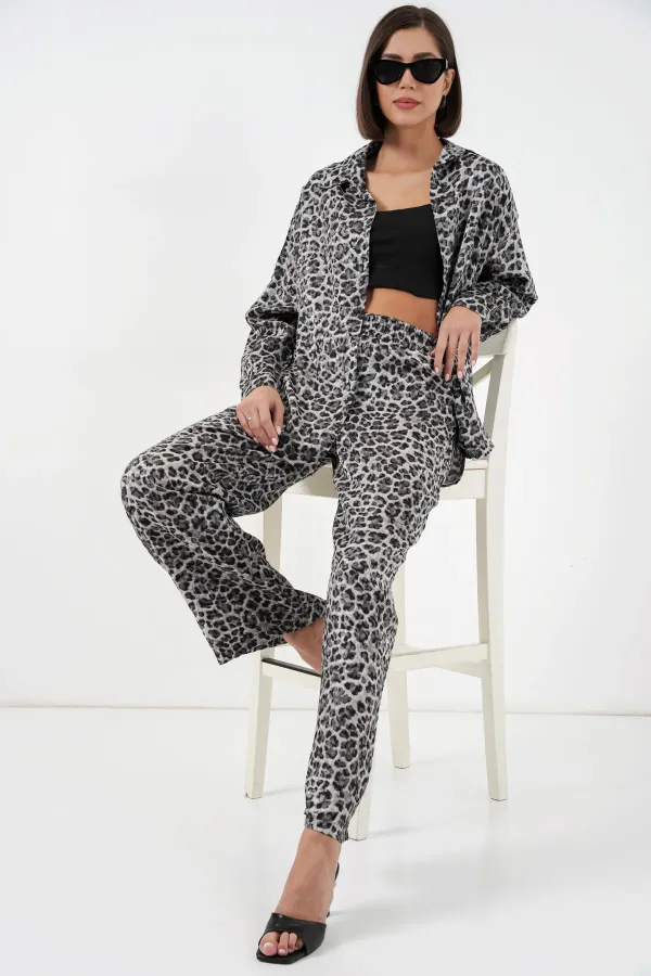 Ensemble deux pièces imprimé léopard 6699 - Anthracite