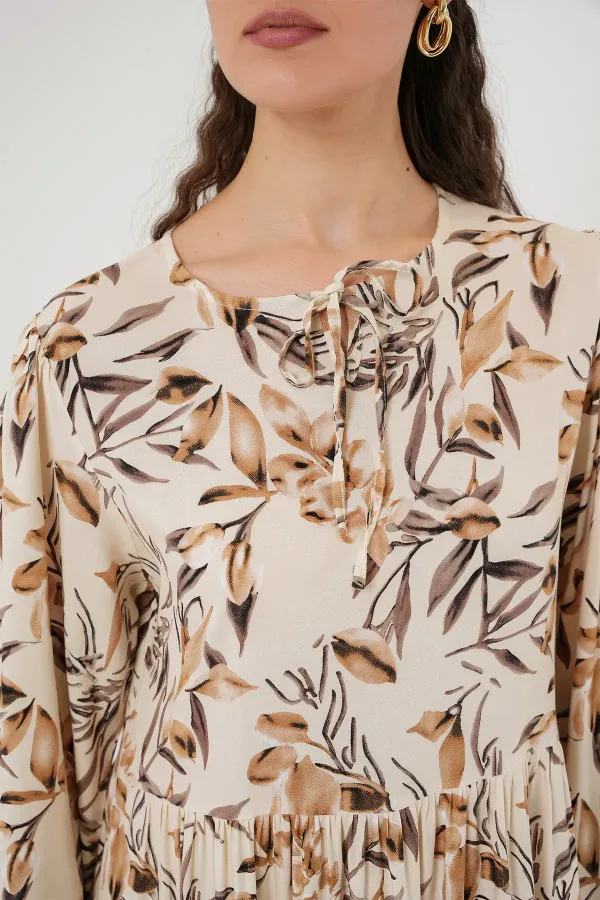 Robe longue à motifs 1947 - Beige