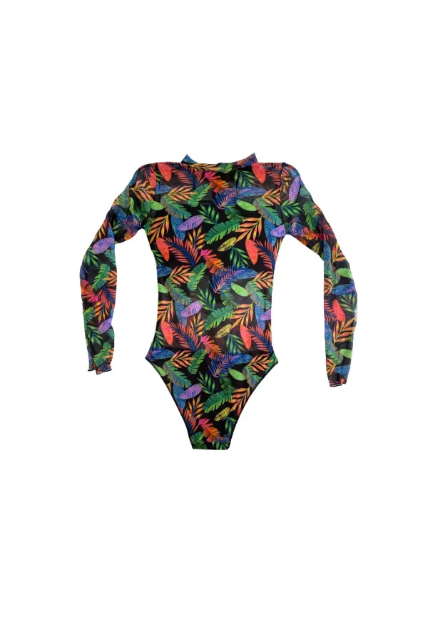 Maillot de bain femme en tulle noir multicolore HZL25S-LC67387