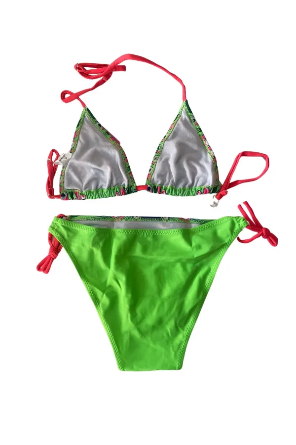 Girl Green Peacock Patterned 6-14 Years Triangle Bikini Set HZL24S-LC9017