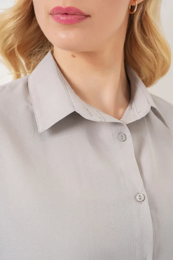 3900 Oversize Long Basic Shirt - Light Gray