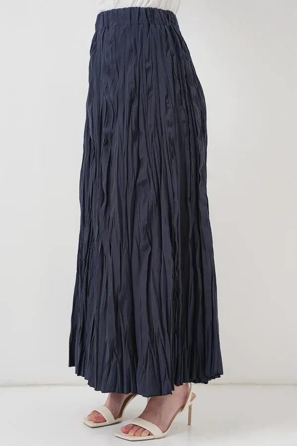 Jupe longue froissée pour femme 8042 - Bleu marine
