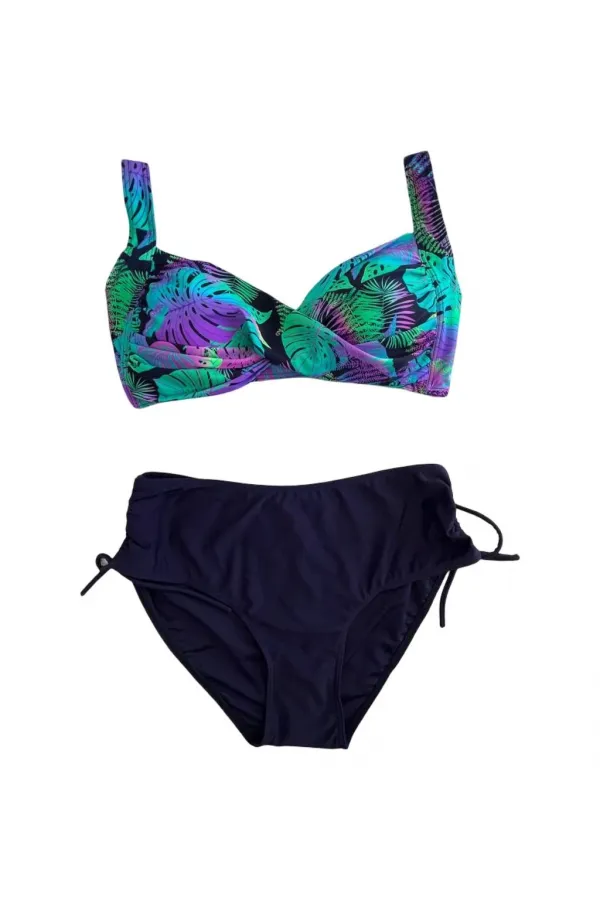 Ensemble bikini doublé bleu marine turquoise à motifs pour femme HZL25S-LC3832