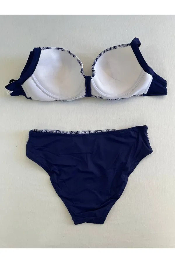 Ensemble bikini femme bleu marine et blanc à motifs ethniques HZL25S-LC213