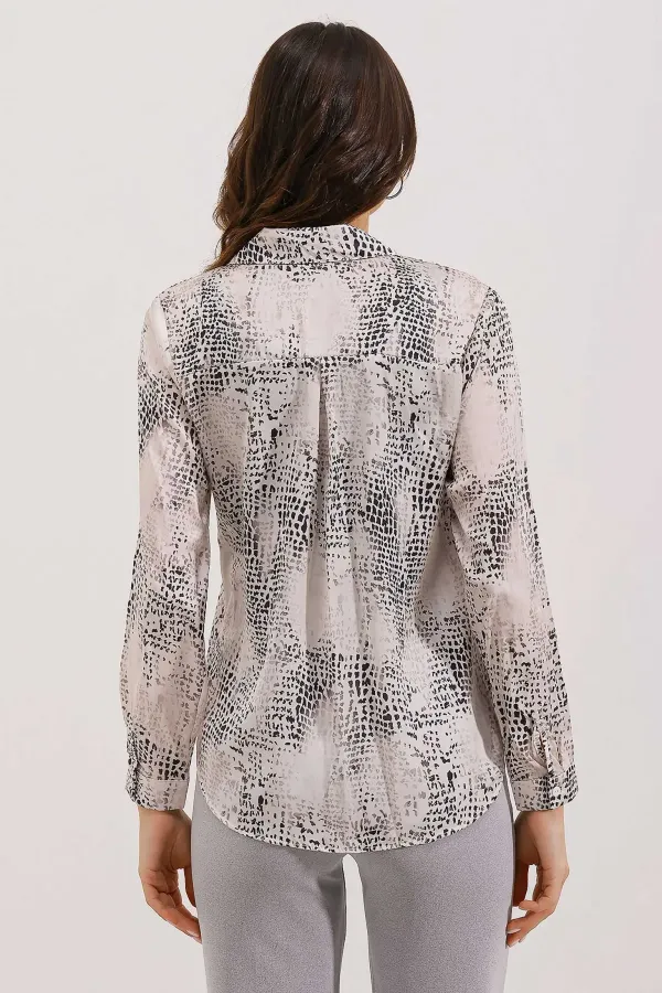 3964 Lightly Draped Satin Shirt - Light Grey