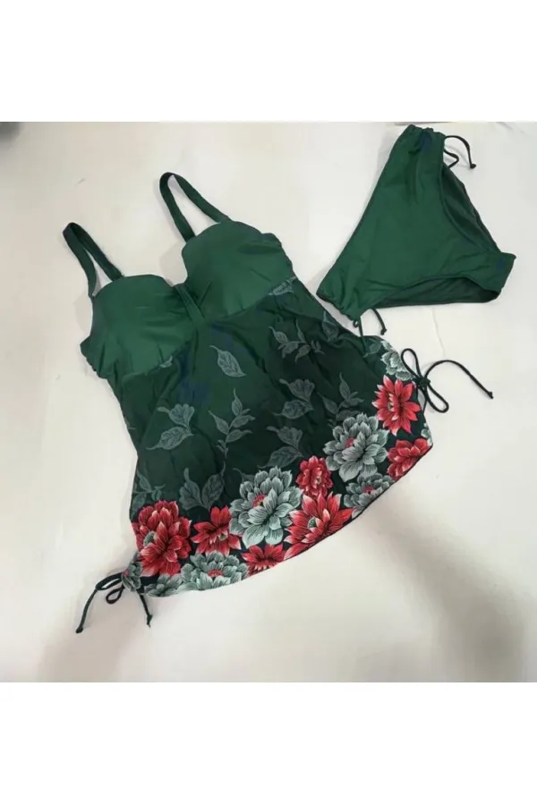 Robe tankini vert émeraude à motifs floraux pour femme, modèle HZL24S-LC4009