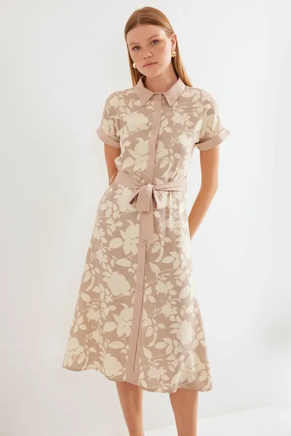 Robe-chemise à motifs 2455 - Beige