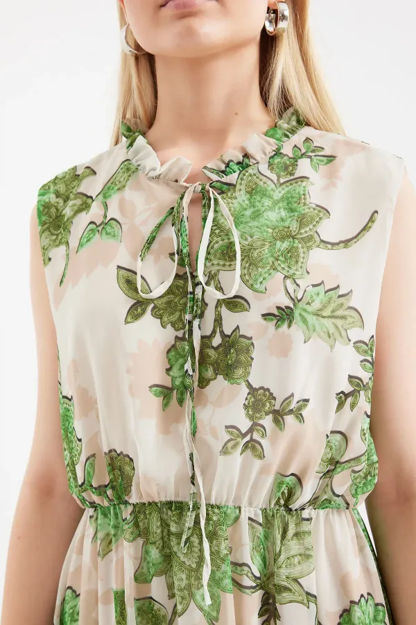 Robe sans manches en mousseline à motifs 2503 - Verte