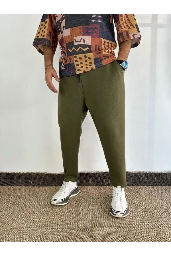 Pantalon de survêtement vert kaki pour homme, coupe droite, avec poches et lien à la taille, HZL24S-MXC8948-194