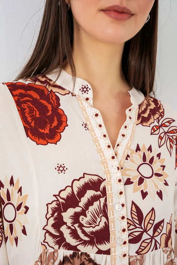 Robe longue hijab à motifs pour femme 2585 - Z. Beige