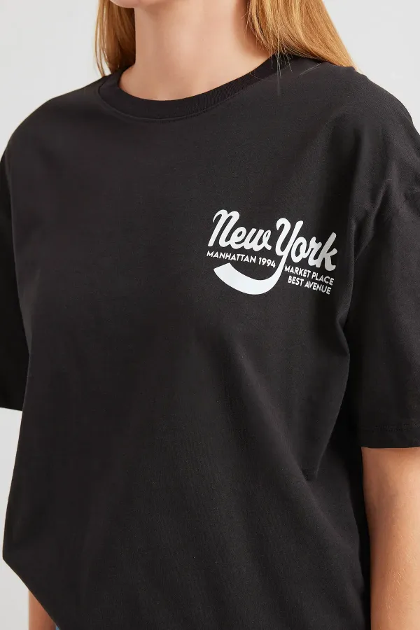 4318 Printed Basic T-Shirt - Black