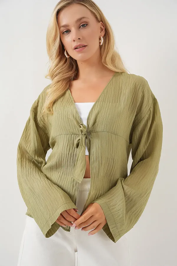 Kadın Önü Bağcıklı Bluz 952 - Çağla