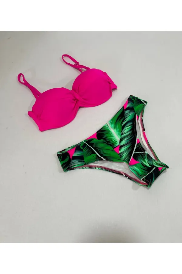 Kadın Fuşya İnce Askılı 3 Parça Bikini Takımı HZL25S-LC216