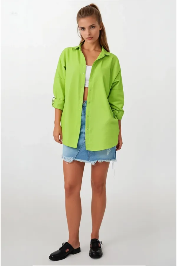 Chemise longue basique oversize vert pistache pour femme HZL22W-BD139001