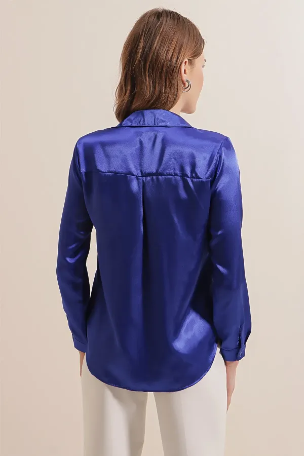 Chemise hijab bleu vif satinée pour femme HZL25W-BD139641