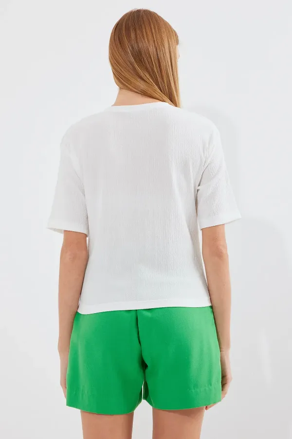 T-shirt basique imprimé en maille 913 - Blanc