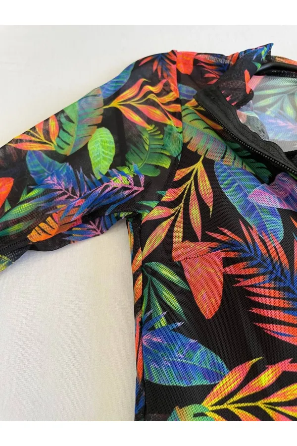 Maillot de bain femme en tulle noir multicolore HZL25S-LC67387