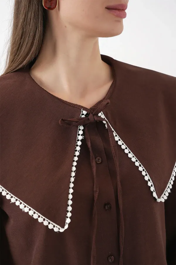 Women's Baby Collar Shirt 20314 - Brown