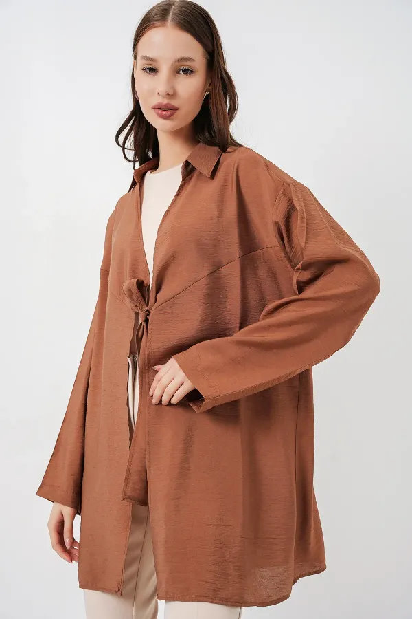 Kadın Salaş Bağcıklı Kimono 5981 - Taba