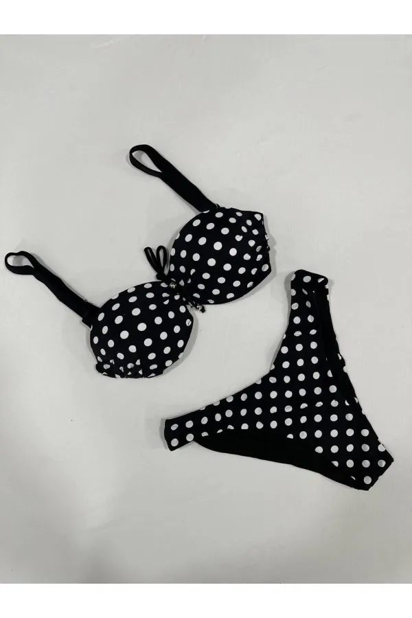 Kadın Siyah Puantiyeli Astarlı Bikini Takım HZL25S-LC2223