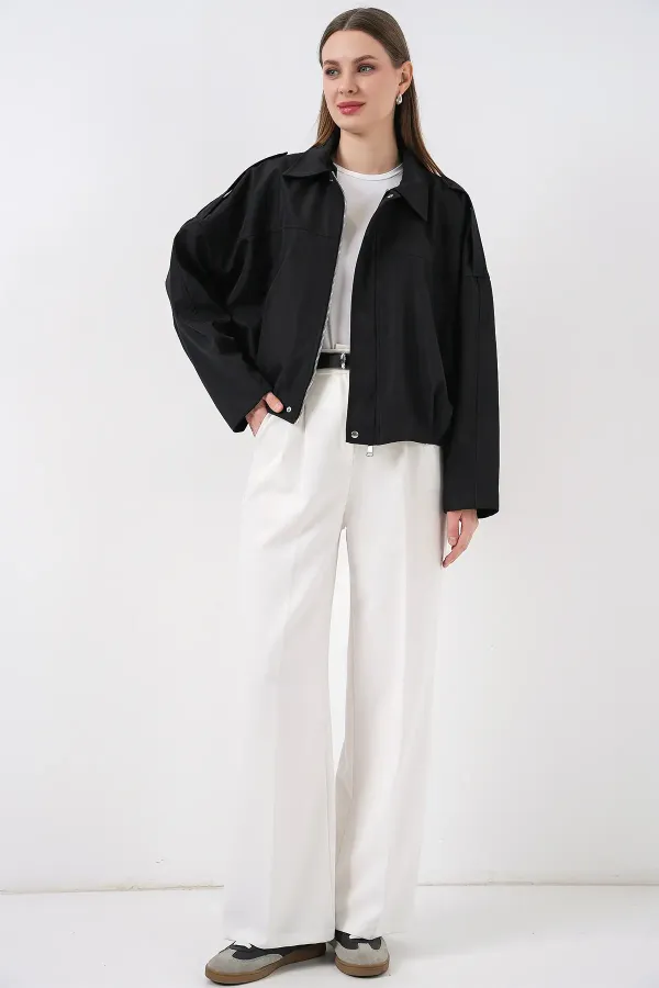 Kadın Oversize Kısa Ceket 0732 - Siyah