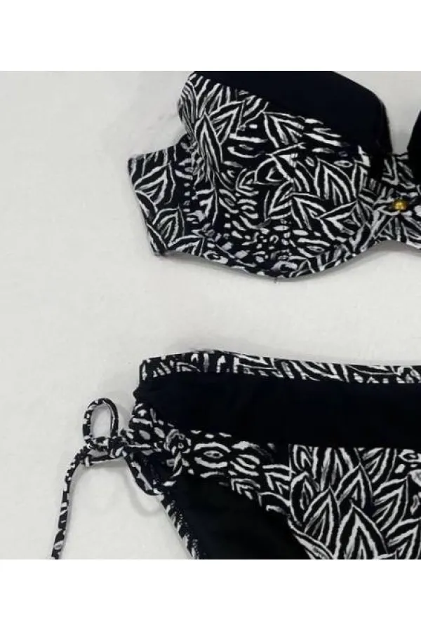 Ensemble bikini doublé grande taille à motifs noirs et blancs pour femme HZL25S-LC4006