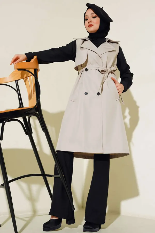 5911 Double-Breasted Trench Coat Vest - Beige