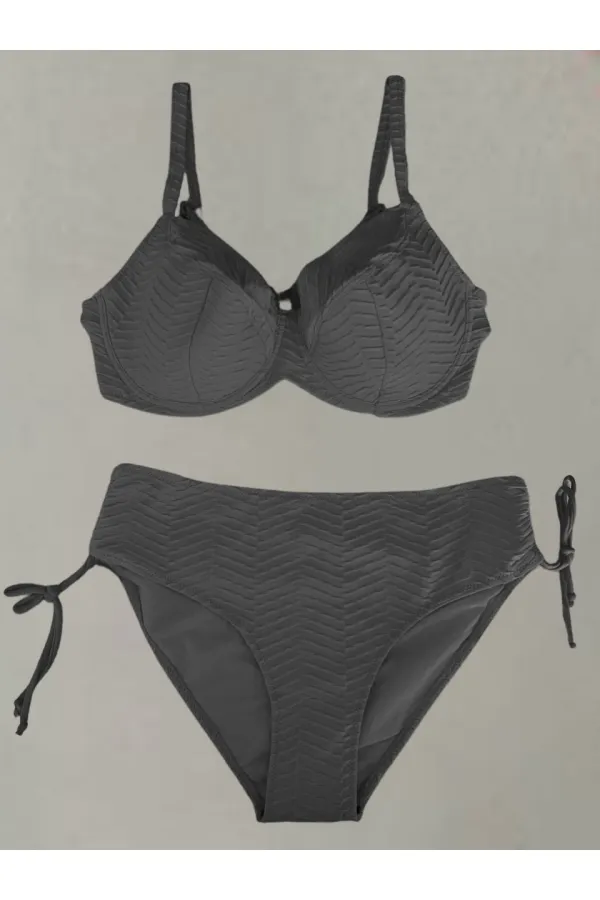 Kadın Siyah Desenli Büyük Beden Astarlı Bikini Takım HZL25S-LC4004