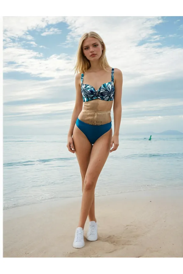 Women's Turquoise Patterned High Waist Lined Bikini Set HZL25S-LC24200-1