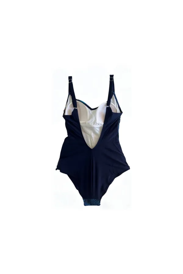 Maillot de bain femme bleu marine à motif feuilles tropicales HZL25S-LC0046