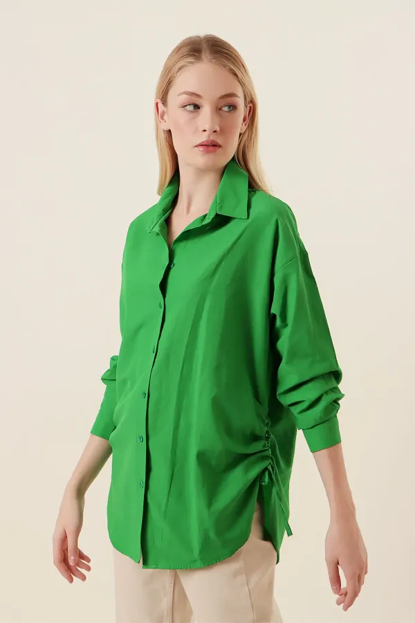 Chemise oversize à cordon de serrage 20132 - Verte