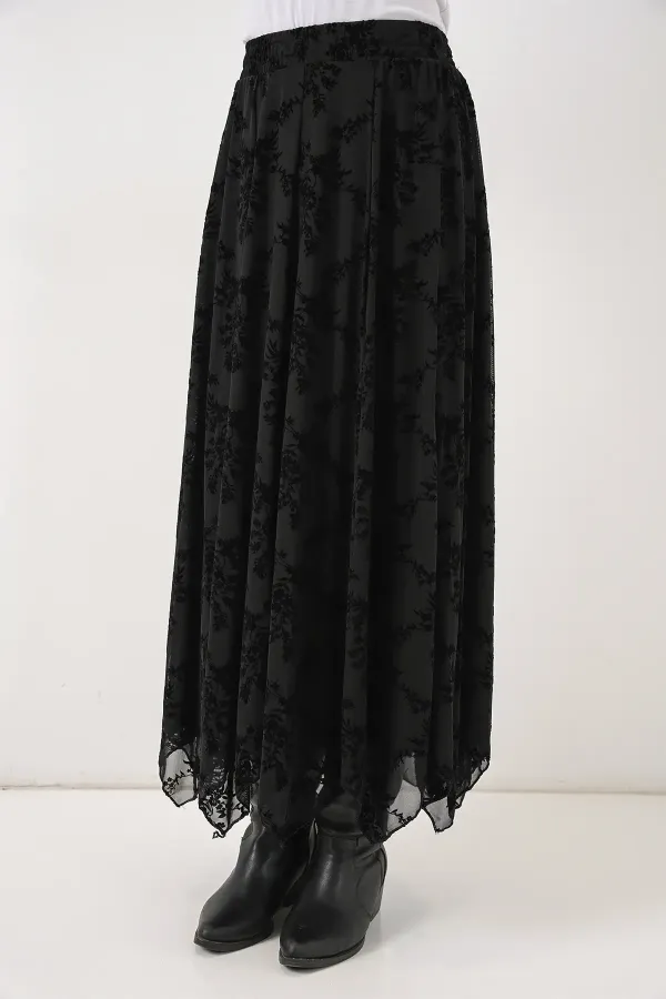 Jupe doublée à motifs pour femme 8059 - Noire