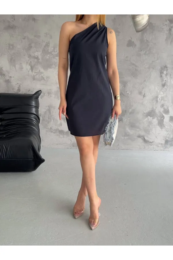 Kadın Siyah Tek Omuz Mini Elbise HZL25S-FRY121791