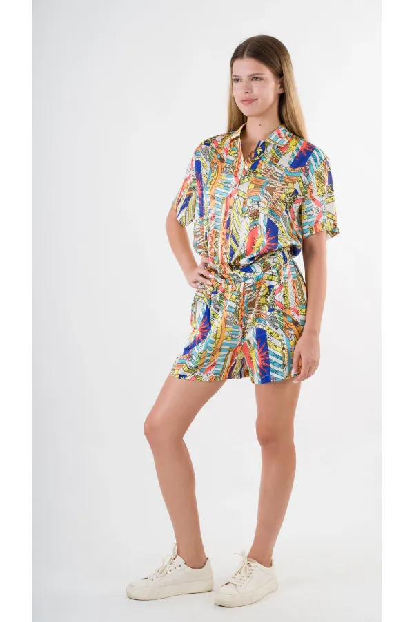 Ensemble haut et bas à motifs bleu marine pour femme HZL24S-YY226