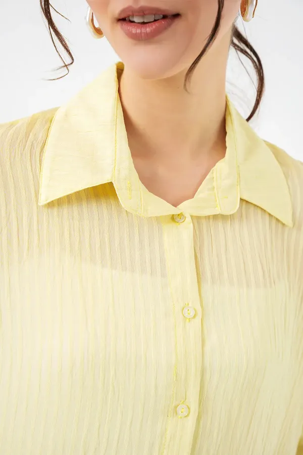 Kadın Uzun Oversize Gömlek 20320 - Sarı