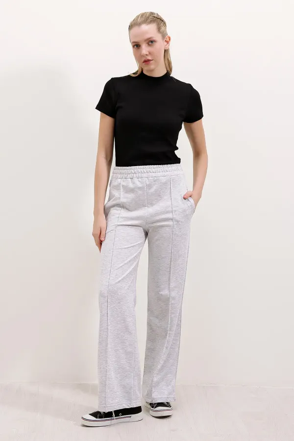 Pantalon de survêtement de sport à jambes larges 6641 - Gris