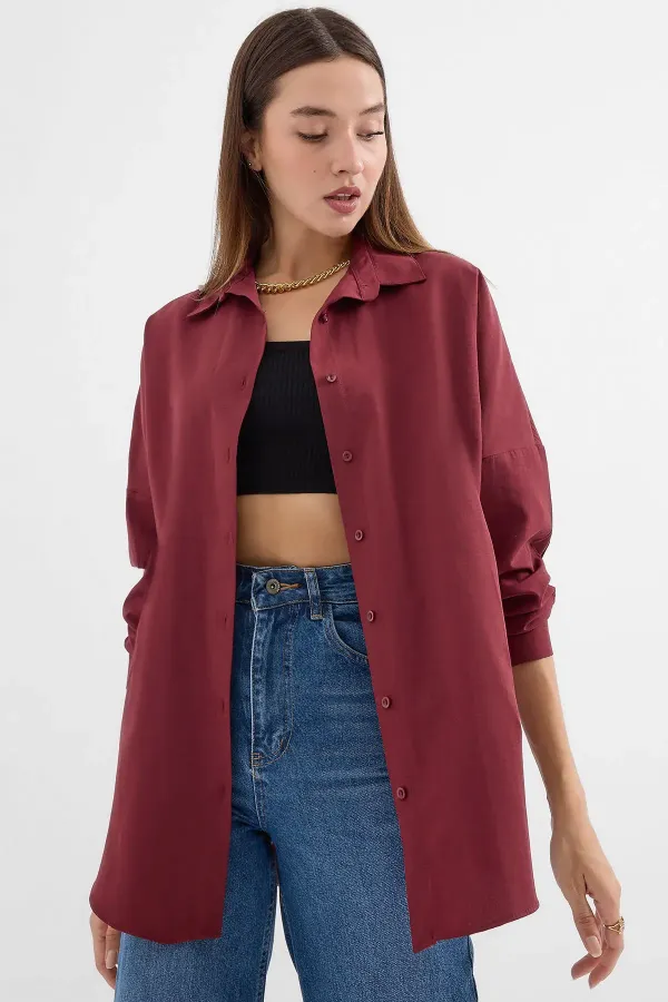 Chemise basique longue oversize 3900 - Prune