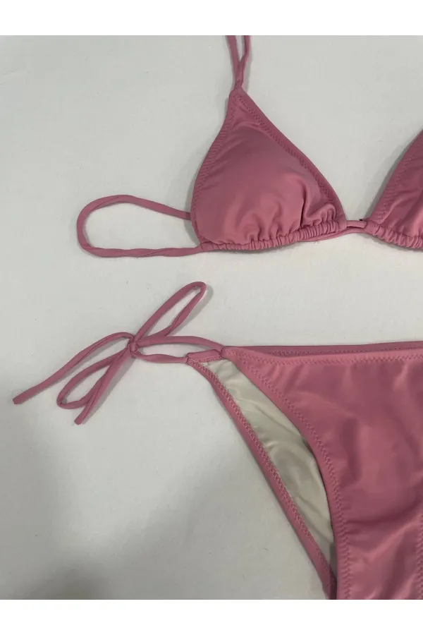 Ensemble bikini triangle à nouer rose poudré pour femme HZL25S-LC5005