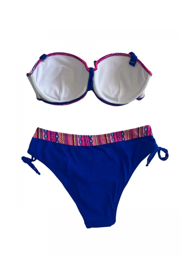 Ensemble bikini doublé à motifs ethniques bleu saxon rose pour femme HZL25S-LC22626