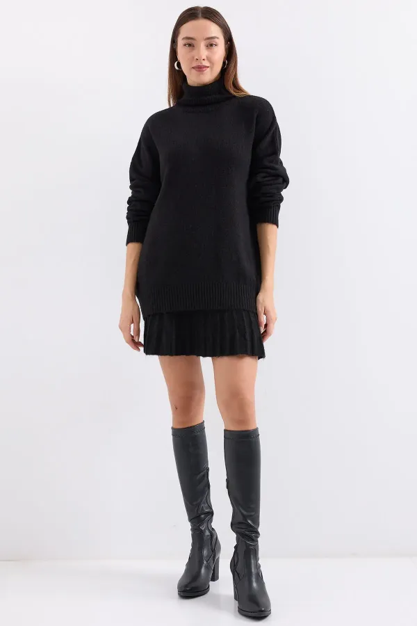 15891 Sweater Skirt and Knitwear Two-Piece Set - Black