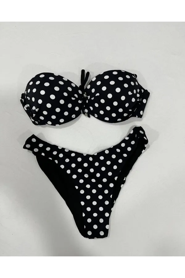 Kadın Siyah Puantiyeli Astarlı Bikini Takım HZL25S-LC2223