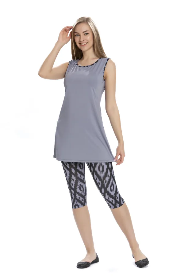 Maillot de bain semi-couvrant sans manches gris noir pour femme HZL25S-AR3151/13